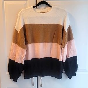 NWOT Peach Love Fuzzy Striped Sweater Size Large